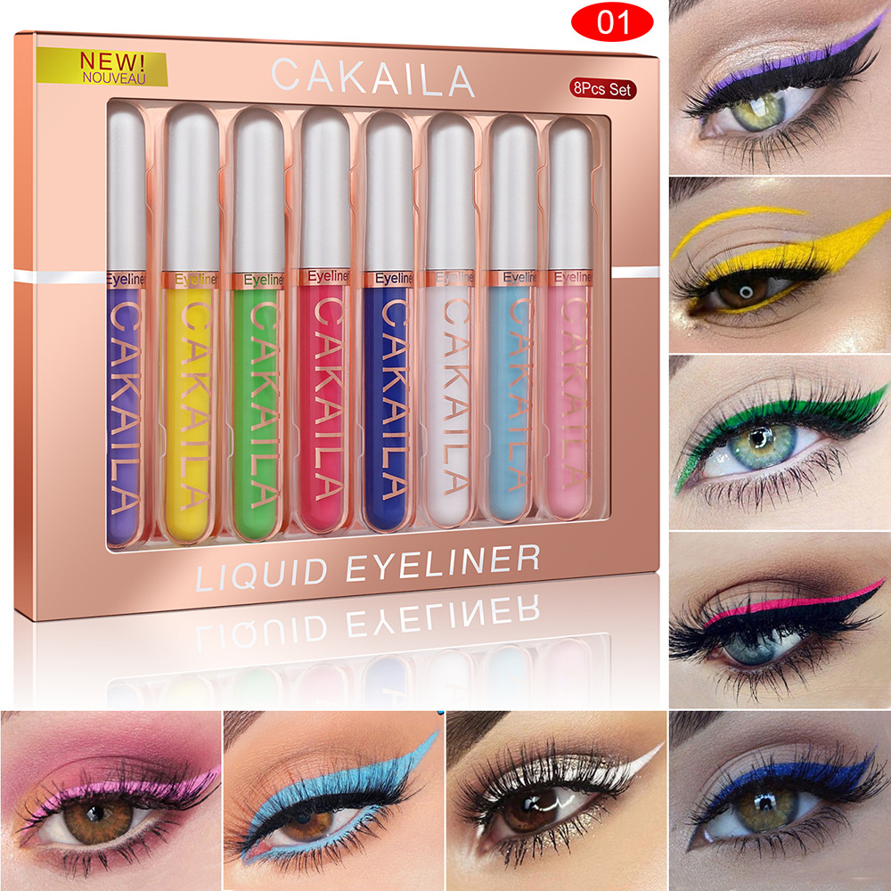Waterproof Liquid Eyeliner Pen - Zestaw 8 kolorowych wodoodpornych eyelinerów w