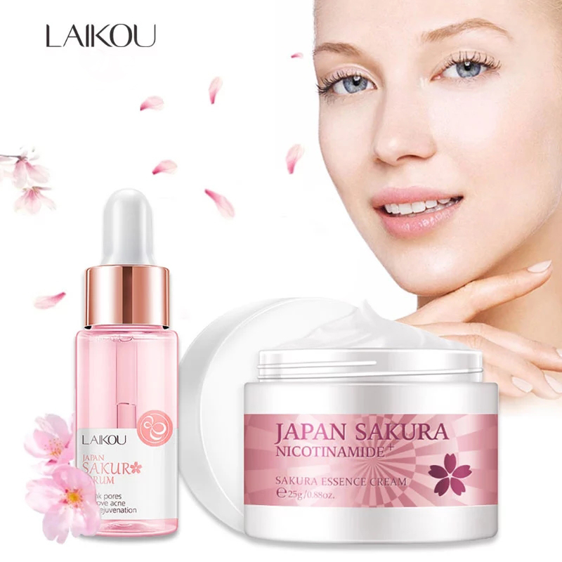 Niacinamide Pore Shrinking Essence - Serum LAIKOU Sakura i kolagenowy krem