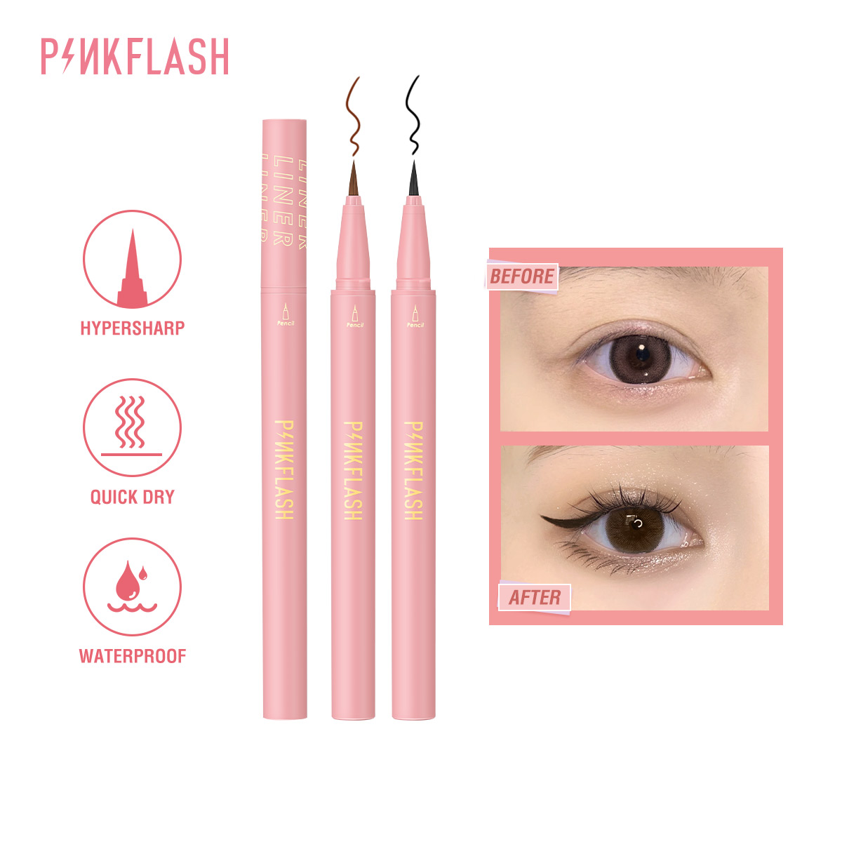 Waterproof Liquid Eyeliner Pen - PINKFLASH czarny Eyeliner w płynie ołówek